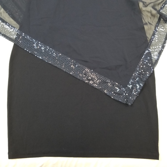 Enfocus Studio Ruffle puffs Sleeve Cover Pencil Dress Blue Sequins Lace Size 6 - Picture 7 of 13